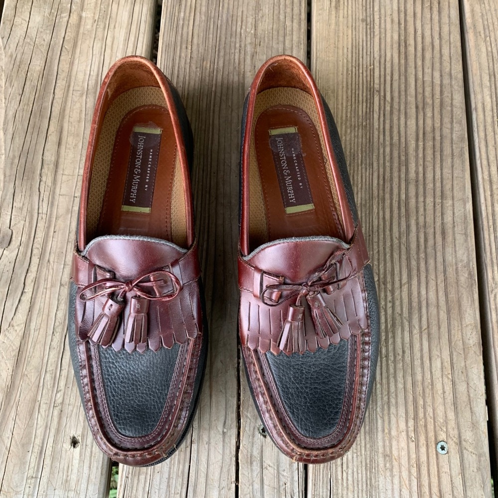 Johnston & Murphy Mens 10.5 M Kiltie Tassel Loafers Brown Black Handcrafted USA - Picture 11 of 15